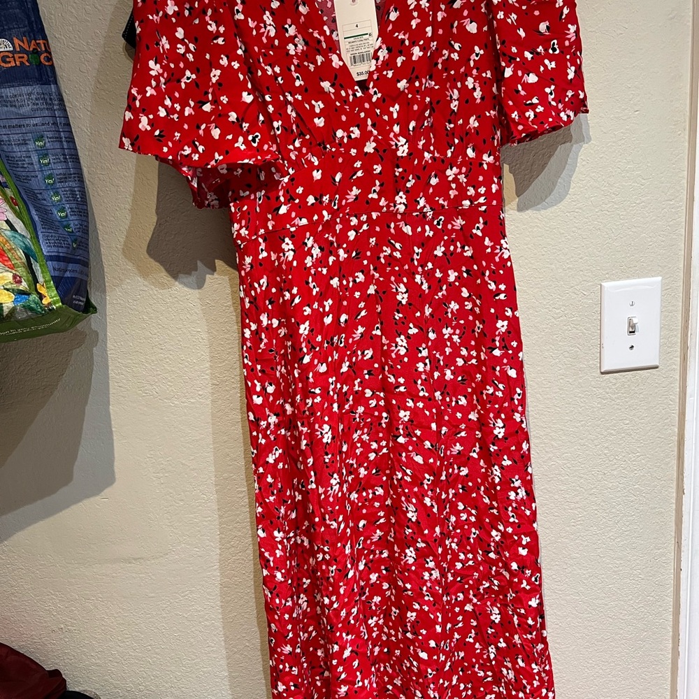 a new day Red and White Floral Midi Dress
